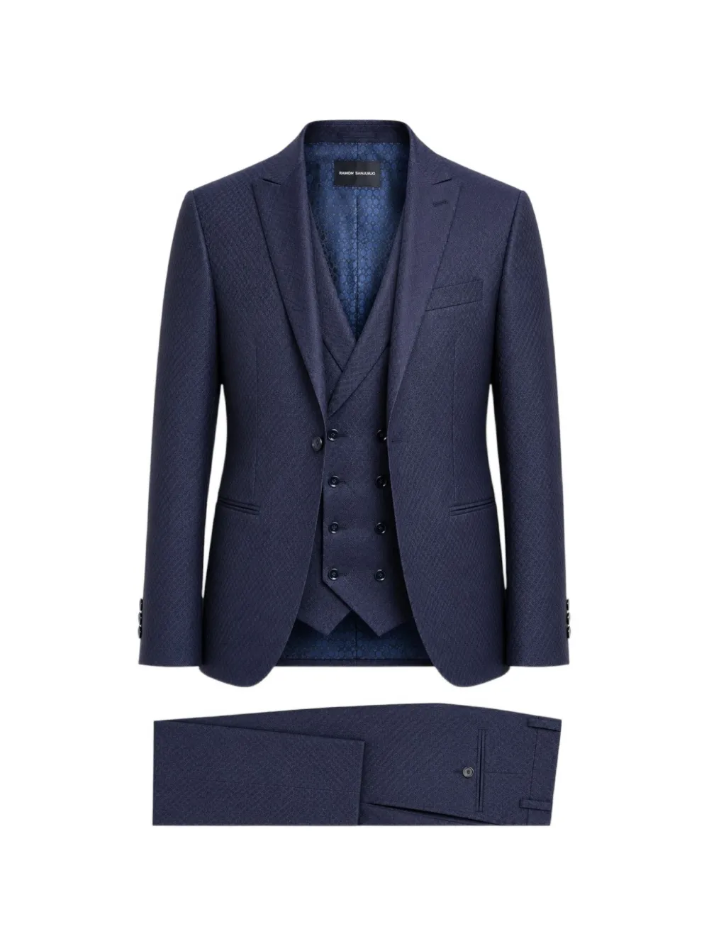 RAMON SANJURJO three-piece textured suit - Blu
