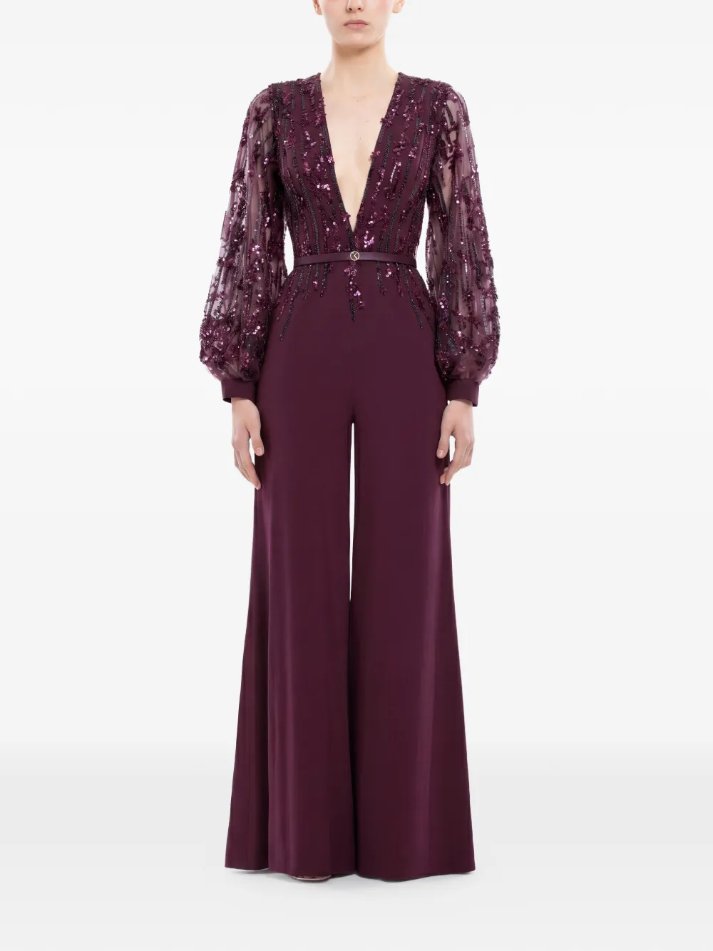 Saiid Kobeisy Jumpsuit met kralen en V-hals Paars