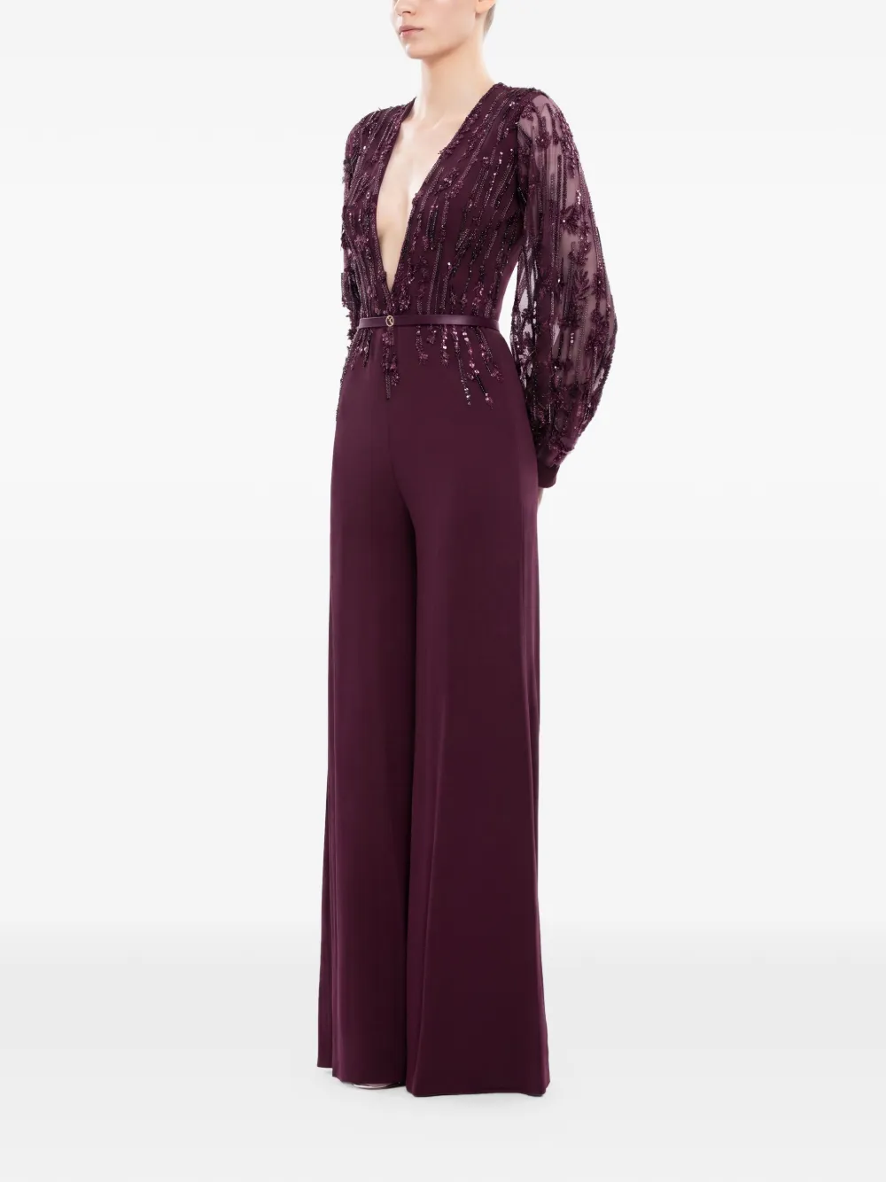 Saiid Kobeisy Jumpsuit met kralen en V-hals Paars