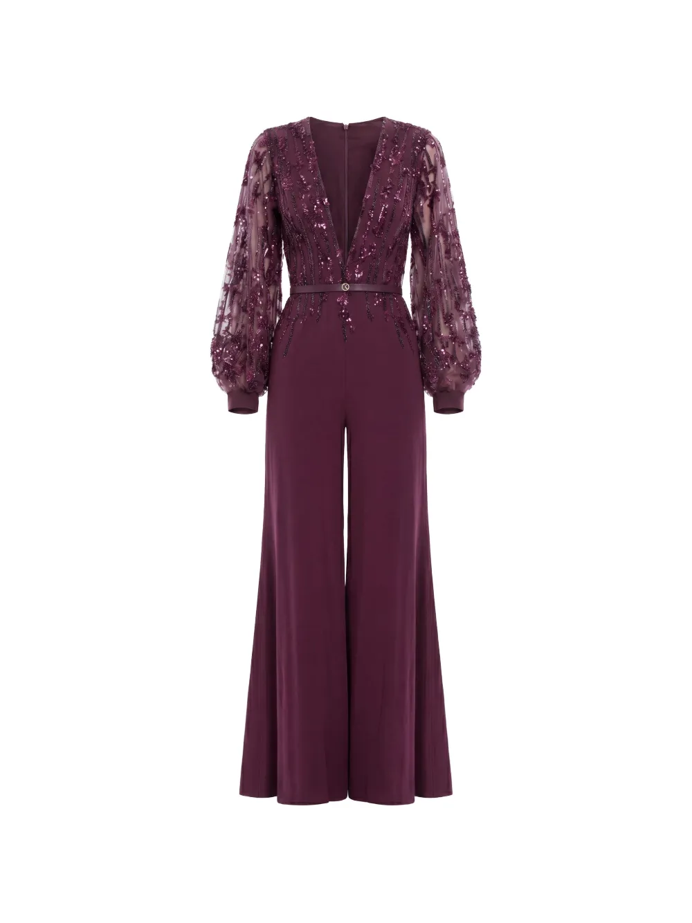 Saiid Kobeisy beaded V-neck belted jumpsuit - Viola