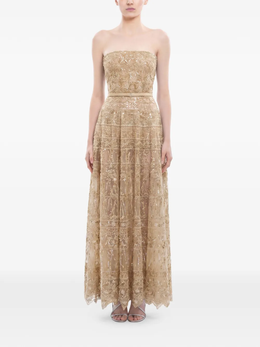 Saiid Kobeisy Strapless tulen jurk met kralen Goud