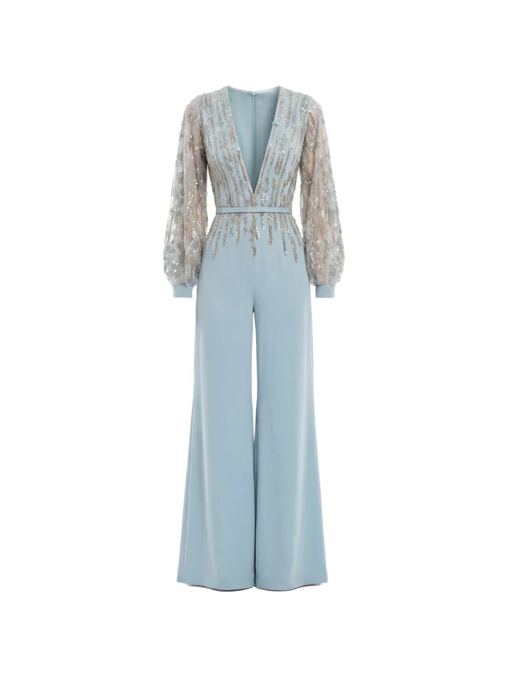 Saiid Kobeisy beaded V-neck belted jumpsuit - Blu