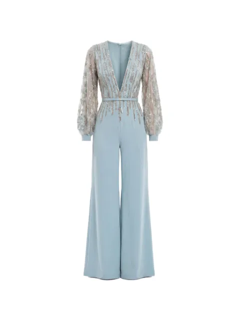 Saiid Kobeisy beaded V-neck belted jumpsuit
