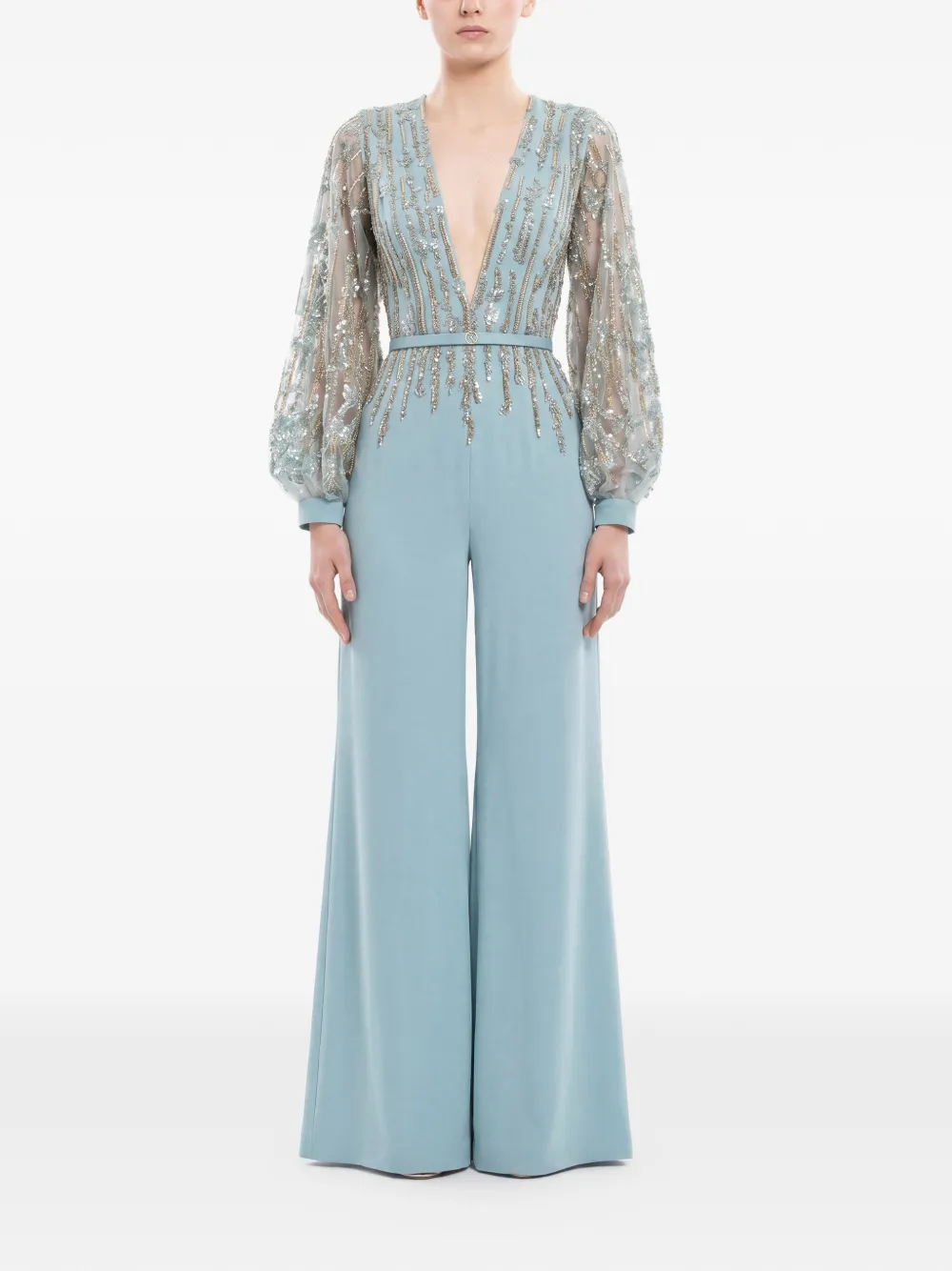 Saiid Kobeisy Jumpsuit met kralen en V-hals Blauw