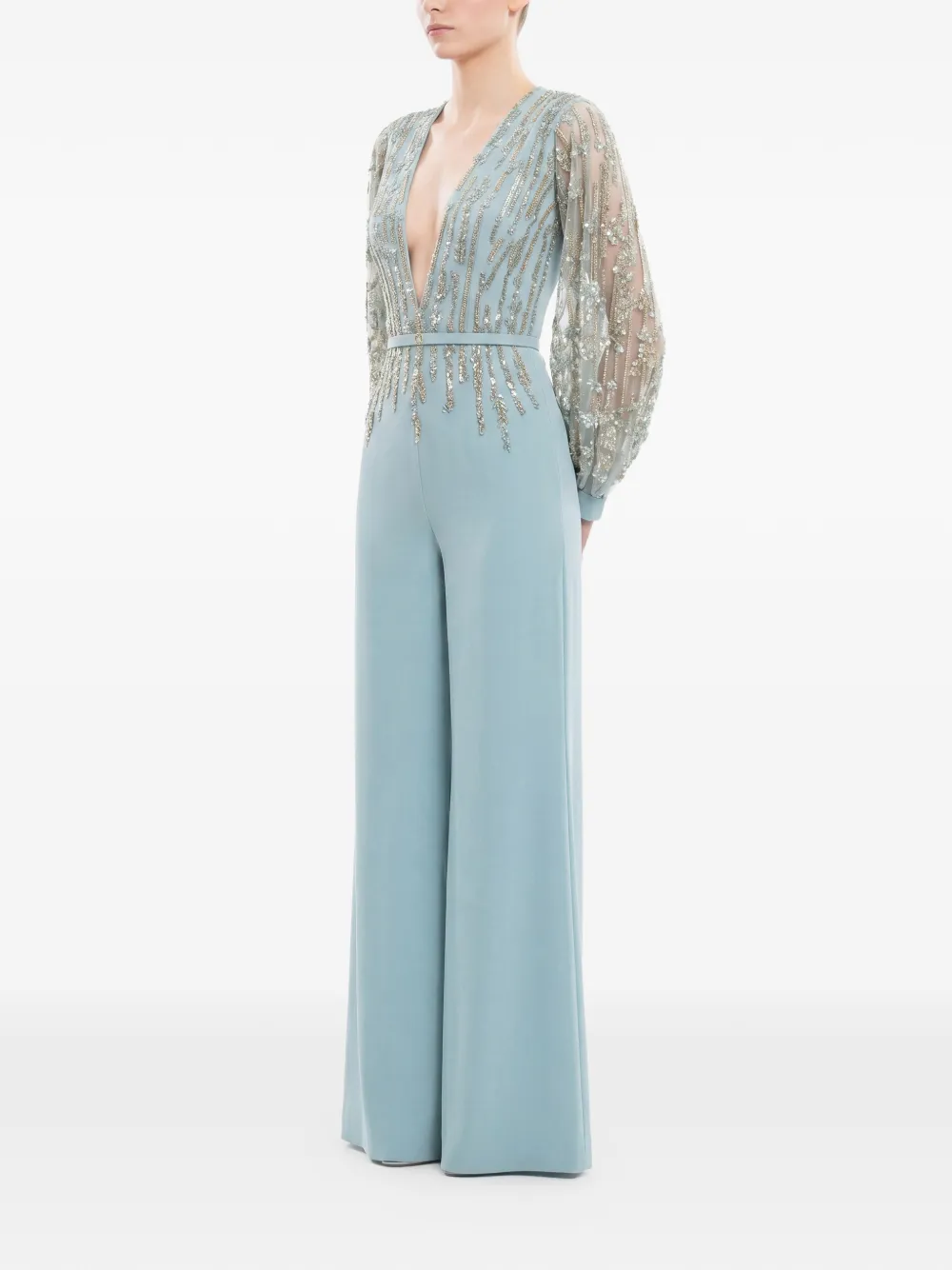 Saiid Kobeisy Jumpsuit met kralen en V-hals Blauw