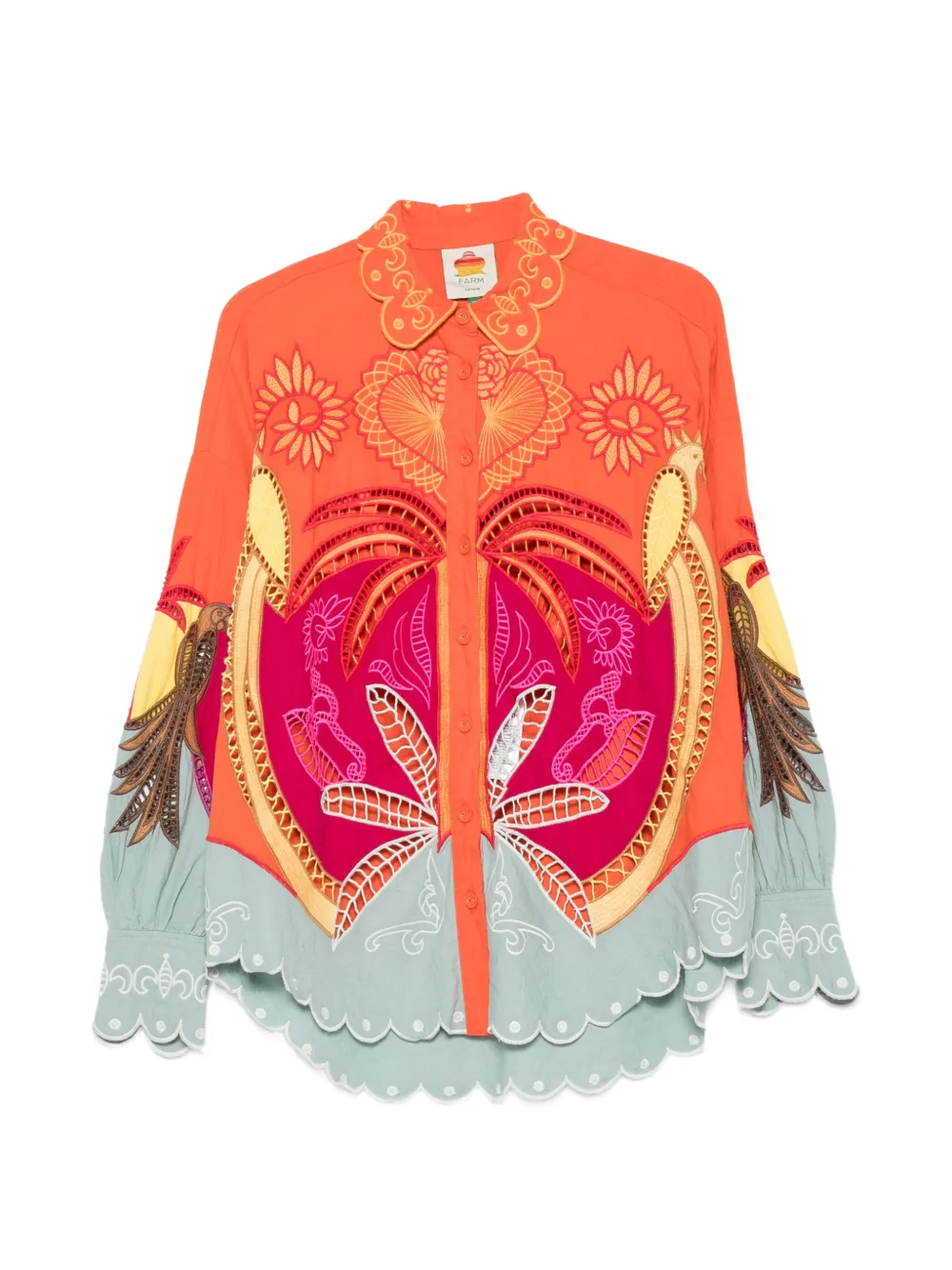 FARM Rio embroidered scalloped-edge shirt - Arancione
