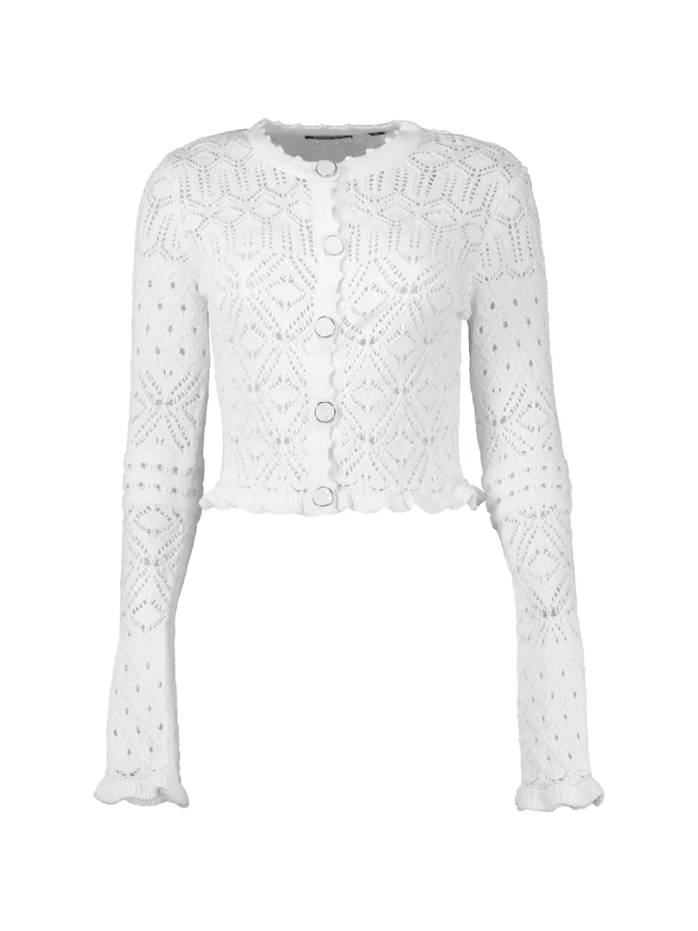 Retrofete Giuliana ruffled pointelle-knit cardigan - Bianco