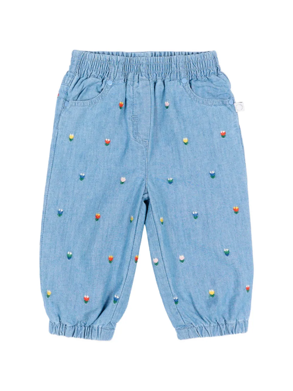 Stella McCartney Kids floral-embroidered elasticated-waist jeans - Blu