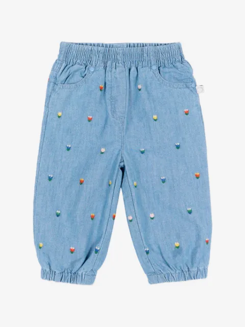 Stella McCartney Kids floral-embroidered elasticated-waist jeans