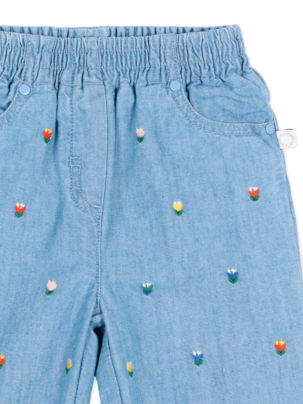 Stella McCartney Kids Jeans met elastische taille en geborduurde bloemen Blauw