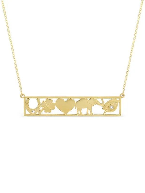 Jennifer Meyer Good Luck Diamond Bar Necklace in Gold