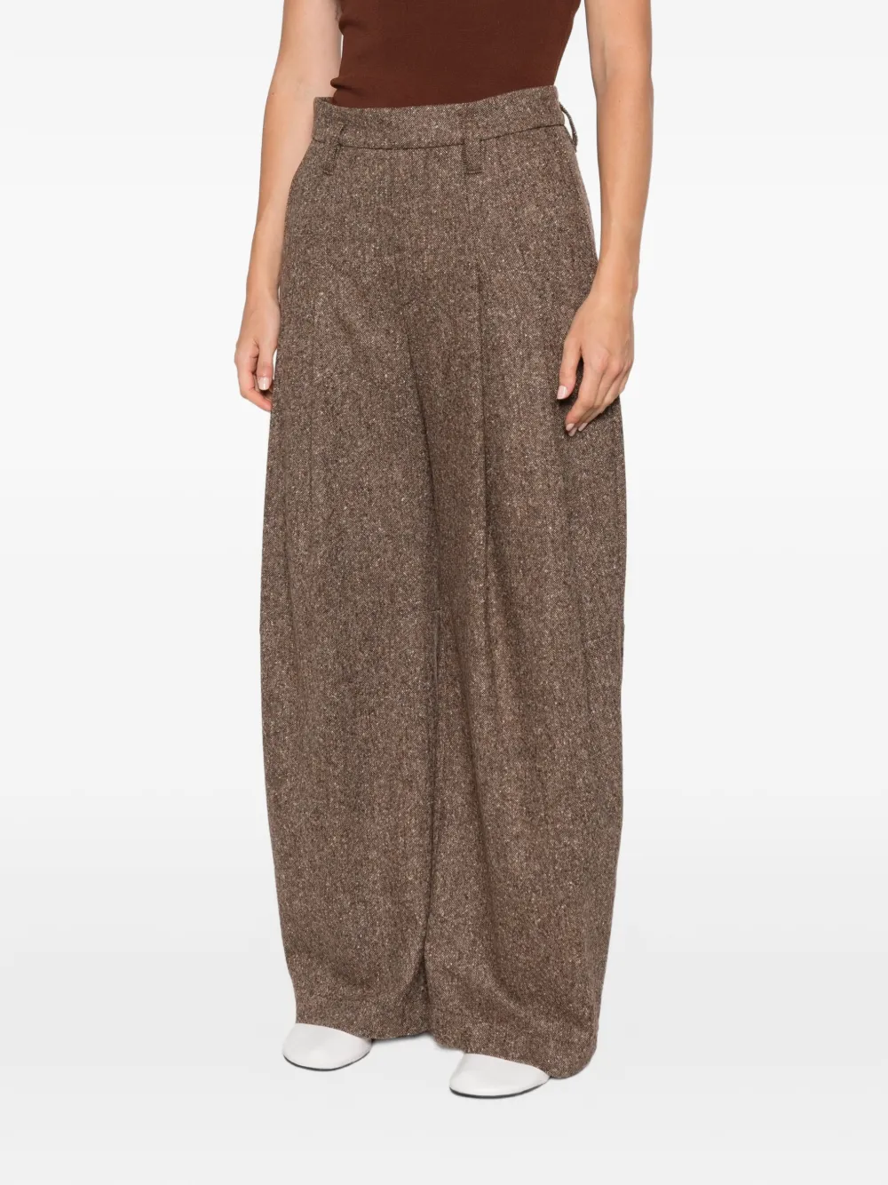 Brunello Cucinelli pleated tweed trousers Bruin