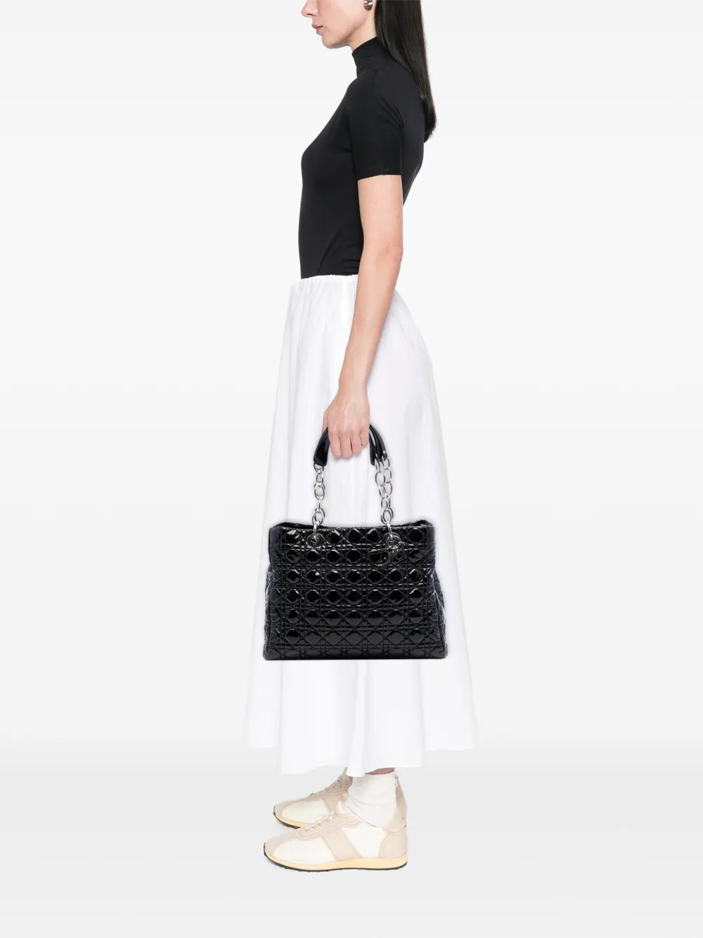  Christian Dior Pre-owned Borsa Tote Lady Dior Soft Shopping Grande Lucida Con Motivo Cannage 2011 - Nero 