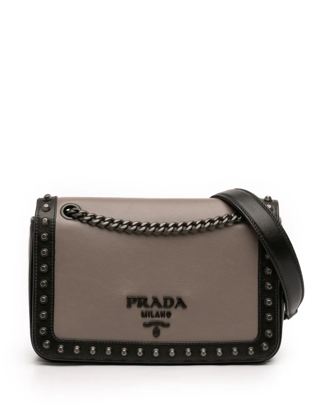 Prada Pre-Owned 2013-2026 Bicolor Glace Calfskin Studded crossbody bag - Marrone
