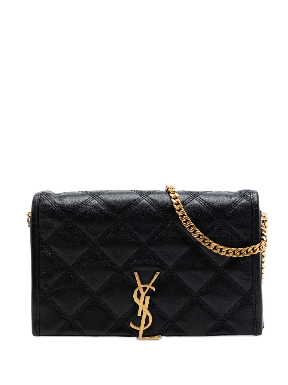 Saint Laurent Pre-Owned 2022 Quilted Diamond Lambskin Becky Wallet on Chain crossbody bag - Nero