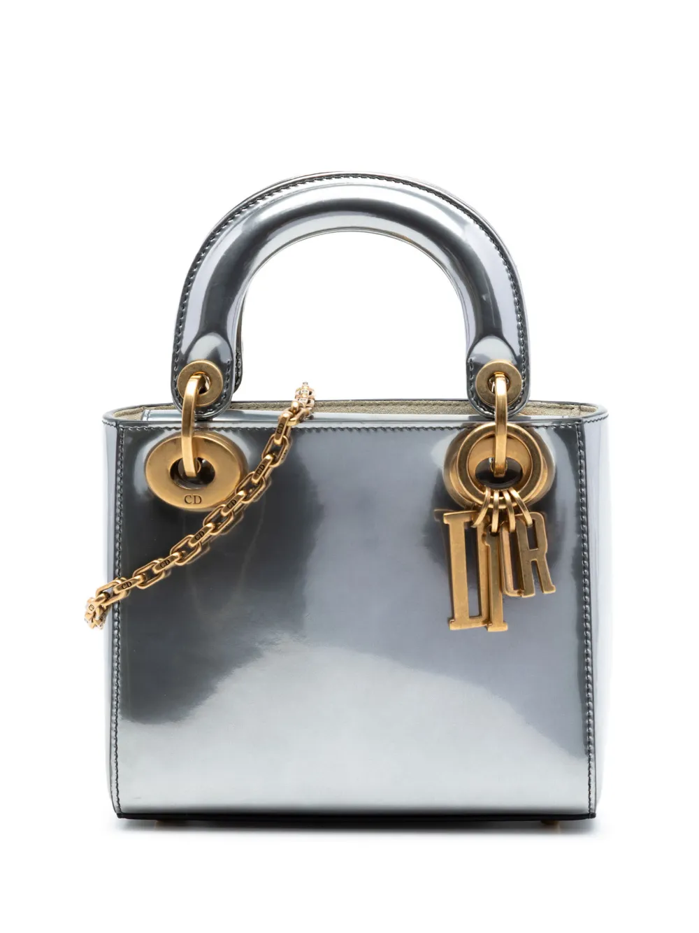Christian Dior Pre-Owned 2018 Mini Metallic Patent Lady Dior satchel - Silver