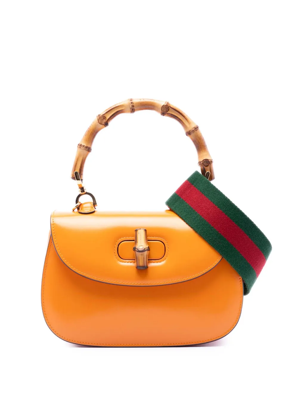 Gucci Pre-Owned 2016-2026 Small Calfskin Web Bamboo 1947 Top Handle Bag satchel - Orange
