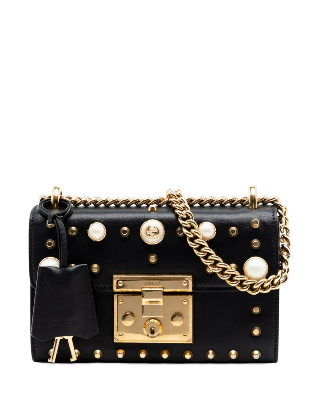 Gucci Pre-Owned 2016-2026 Small Pearl Studded Leather Padlock crossbody bag - Schwarz