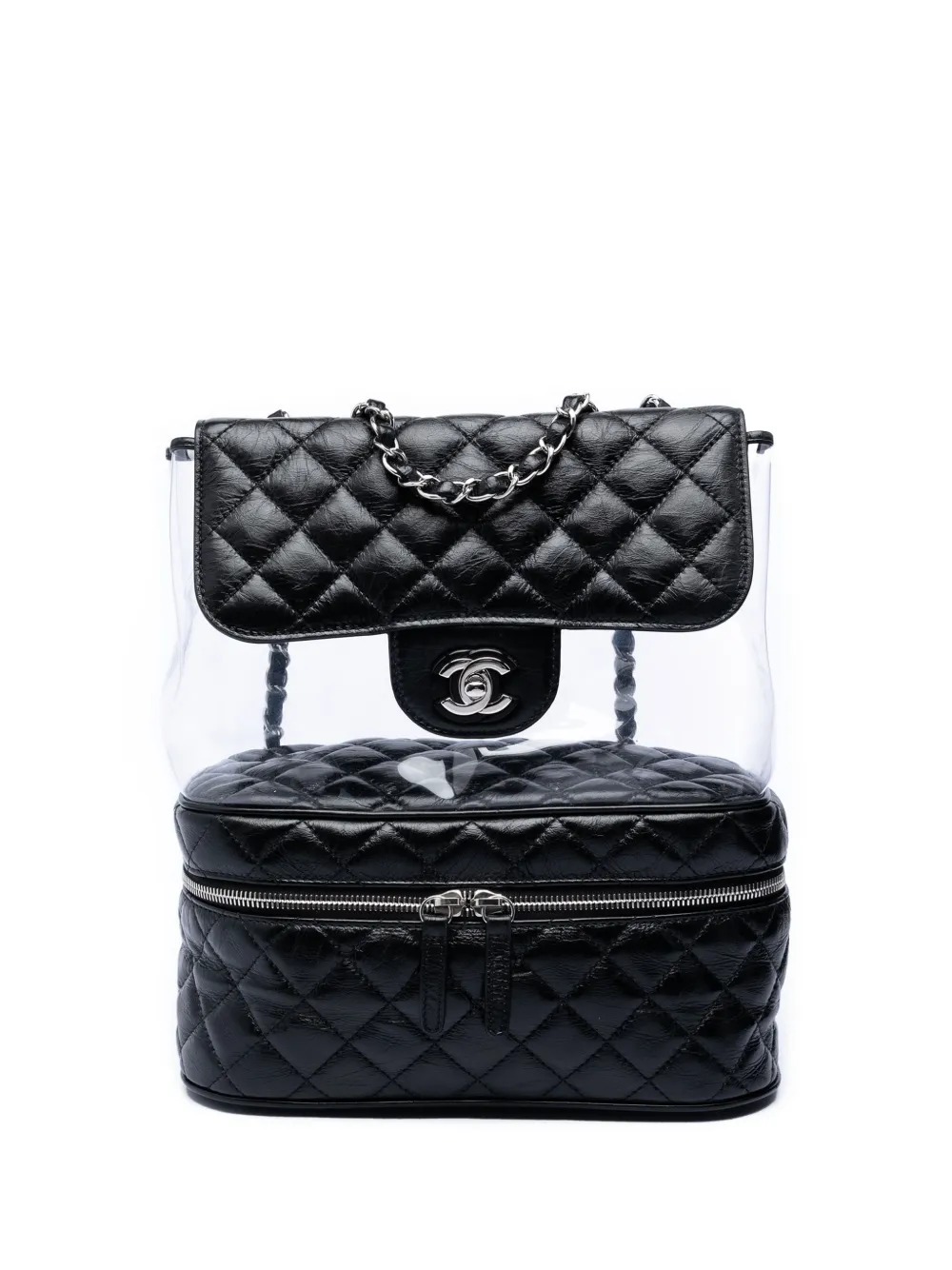 CHANEL Pre-Owned 2018 Quilted Lambskin and PVC Aquarium shoulder bag - Nero