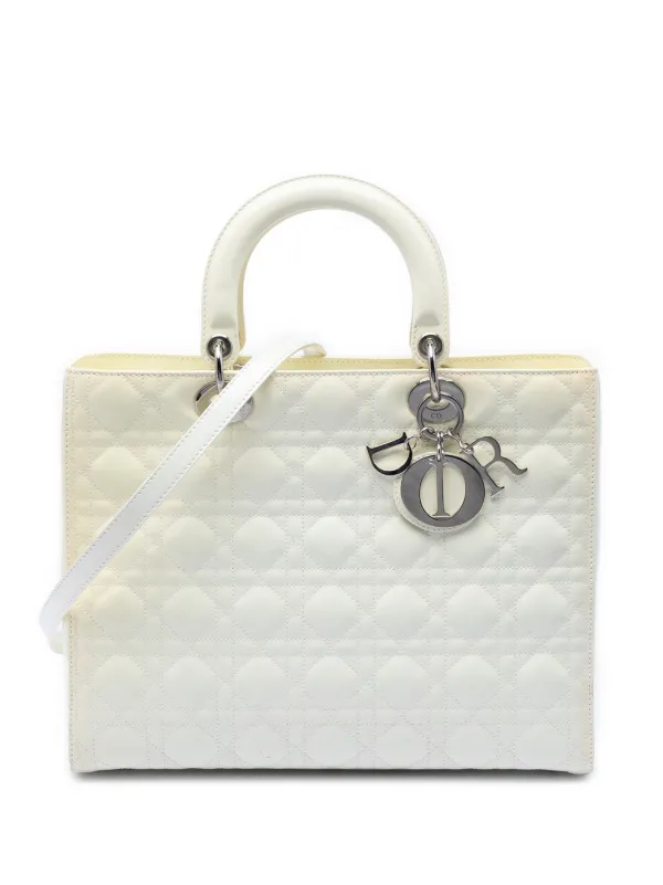 Dior Pre-owned 2010 Large Lambskin Cannage Lady Dior Satchel in White