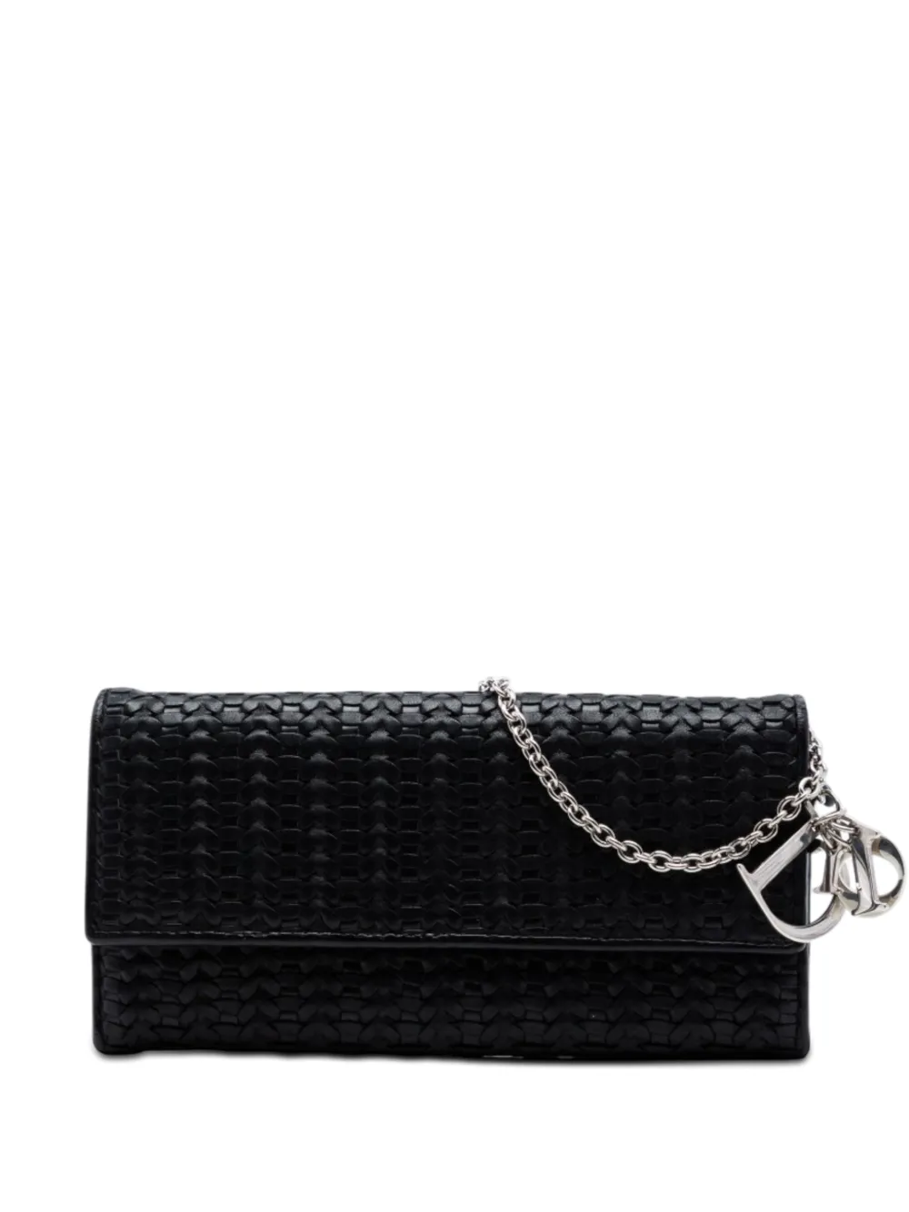Christian Dior Pre-Owned 2008 Woven Lambskin Lady Dior Rendezvouz Wallet on Chain handbag - Nero
