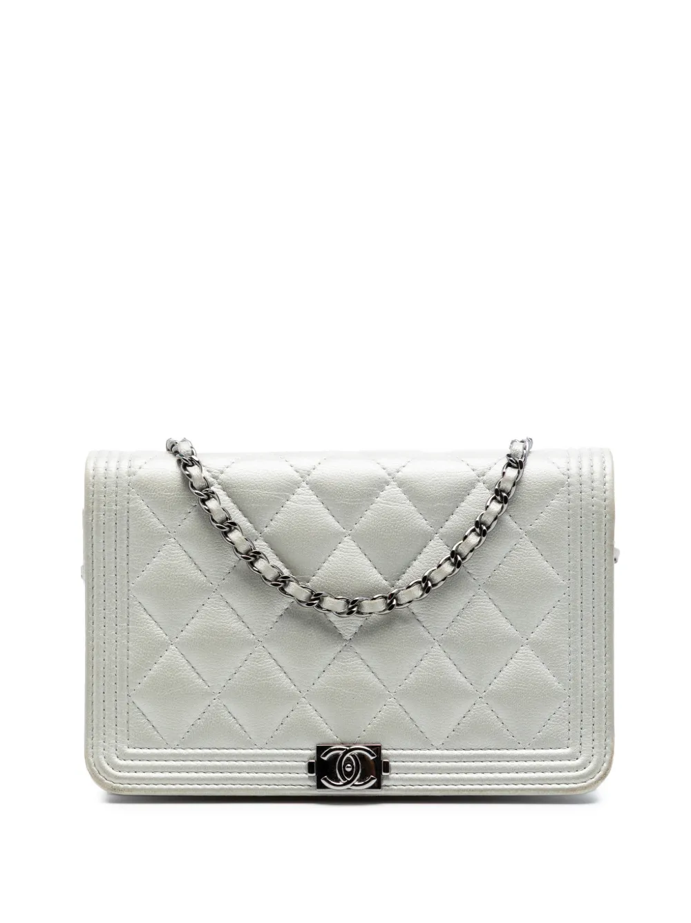 CHANEL Pre-Owned 2017-2018 Quilted Caviar Boy Wallet on Chain crossbody bag - Grau