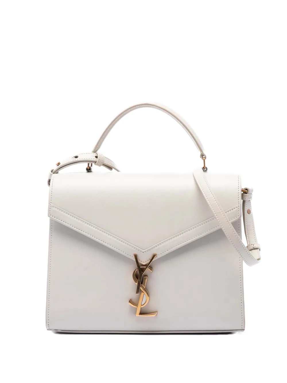 Saint Laurent Pre-Owned 2019 Medium Smooth Calfskin Classic Monogram Cassandra Top Handle Bag satchel - White