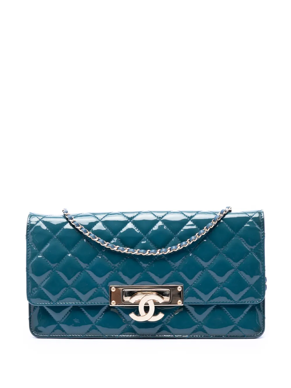 CHANEL Pre-Owned 2014-2015 Quilted Patent Golden Class East West Wallet on Chain crossbody bag - Blu