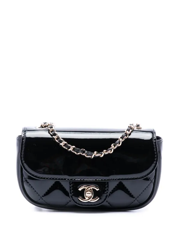 Chanel Pre-owned 2021-2026 Mini CC Quilted Patent Single Flap Crossbody Bag in Black