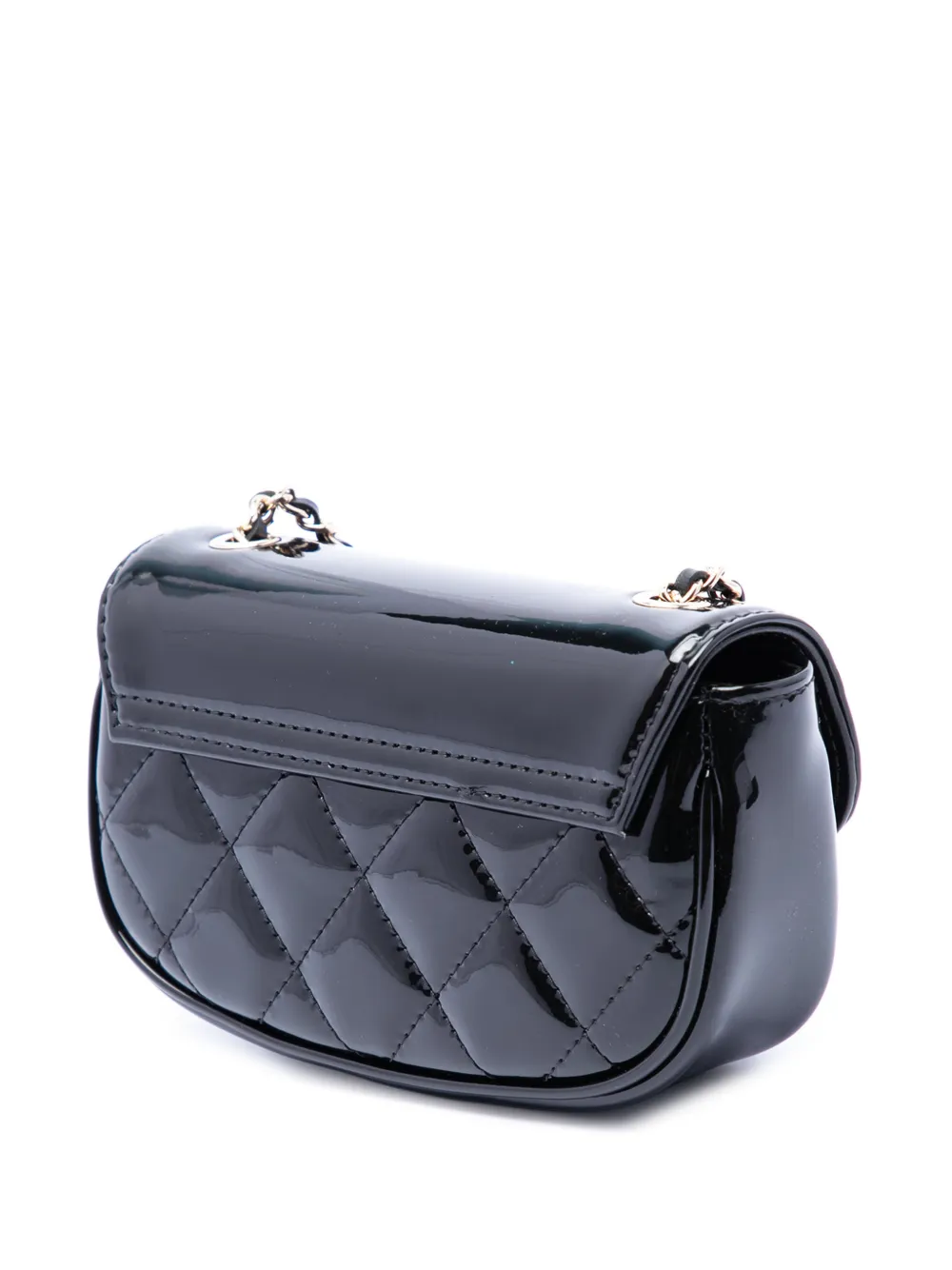 Chanel Pre-owned 2021-2026 Mini CC Quilted Patent Single Flap Crossbody Bag in Black, view 3