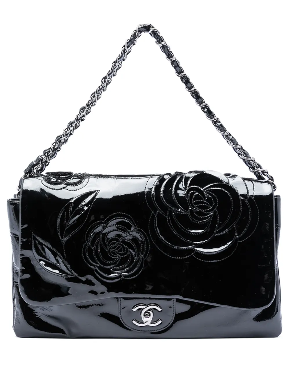 CHANEL Pre-Owned 2010-2011 Patent Camellia Flap Bag shoulder bag - Nero