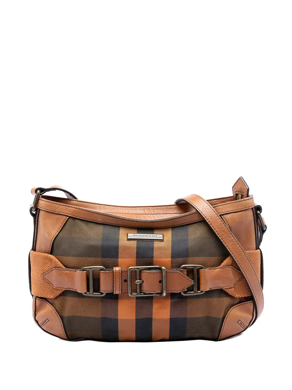 Burberry Pre-Owned 2000-2017 Mega Check Canvas and Leather Belted crossbody bag - Marrone