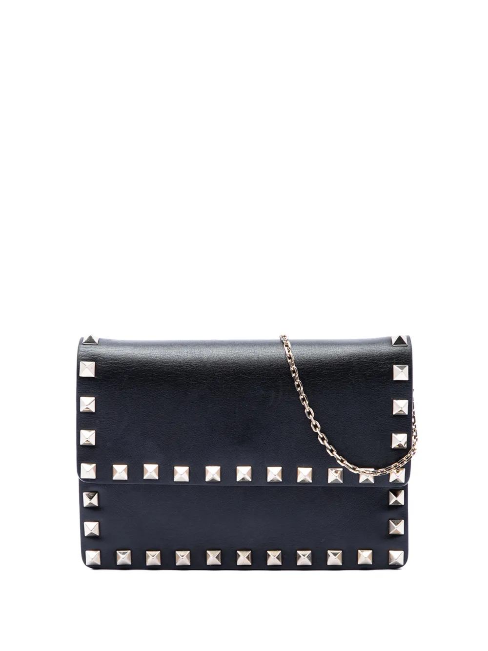 Valentino Garavani Pre-Owned 2000-2017 Leather Rockstud Clutch on Chain crossbody bag - Black