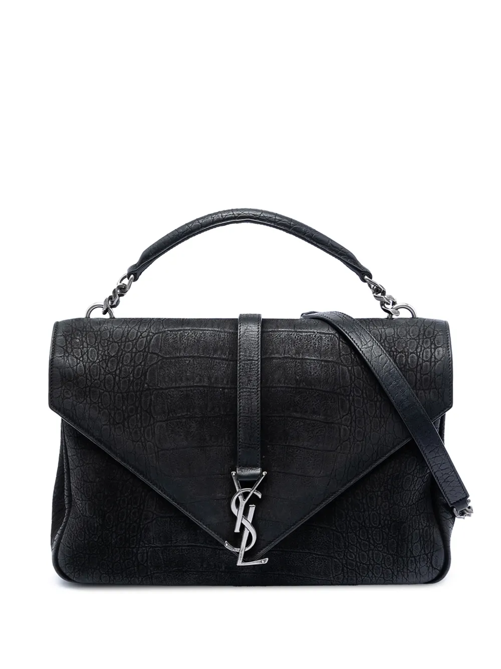 Saint Laurent Pre-Owned 2016 Large Croc Embossed Nubuck Monogram College satchel - Black