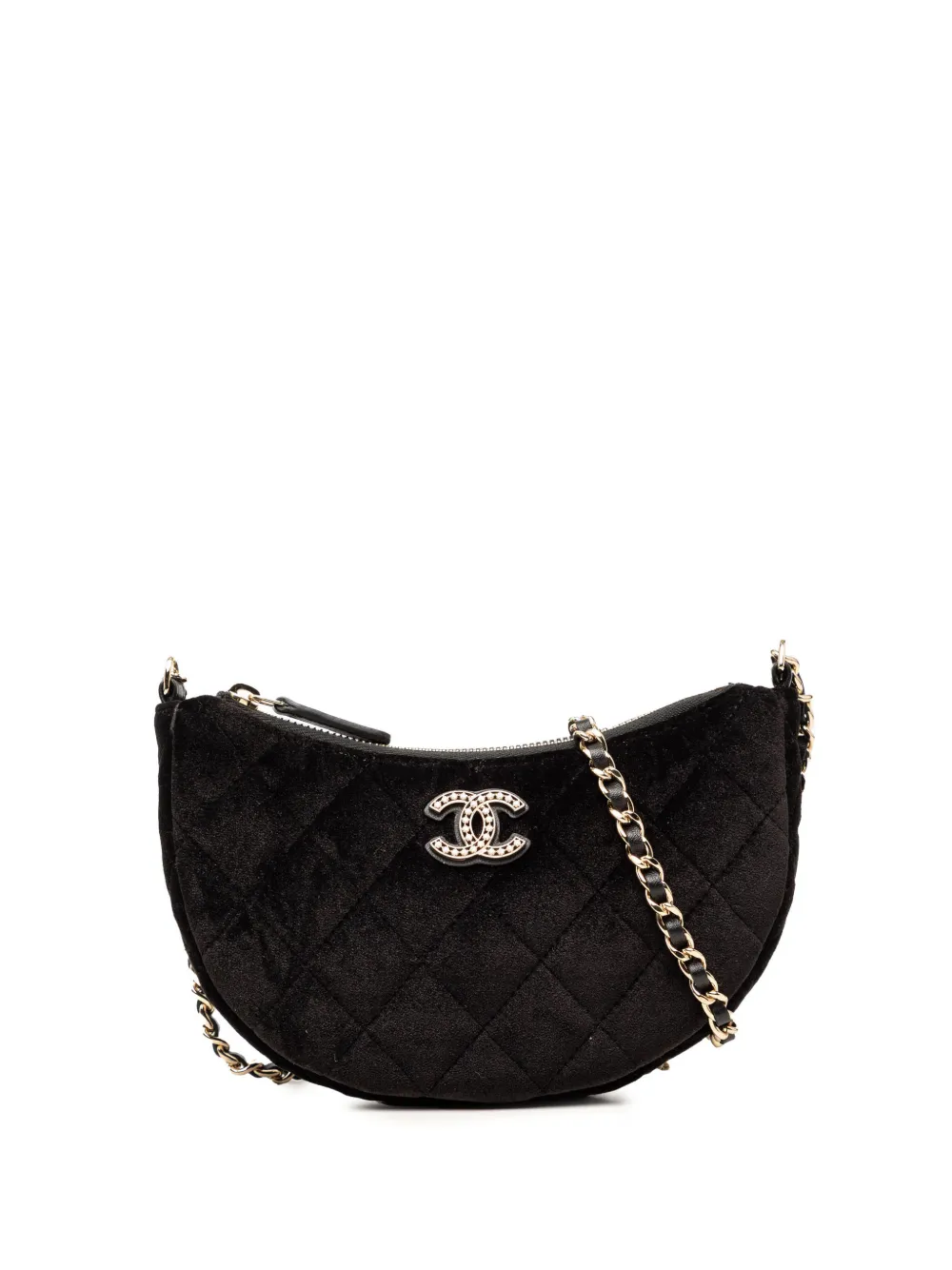 CHANEL Pre-Owned 2021-2026 CC Quilted Velour Half Moon Chain crossbody bag - Black