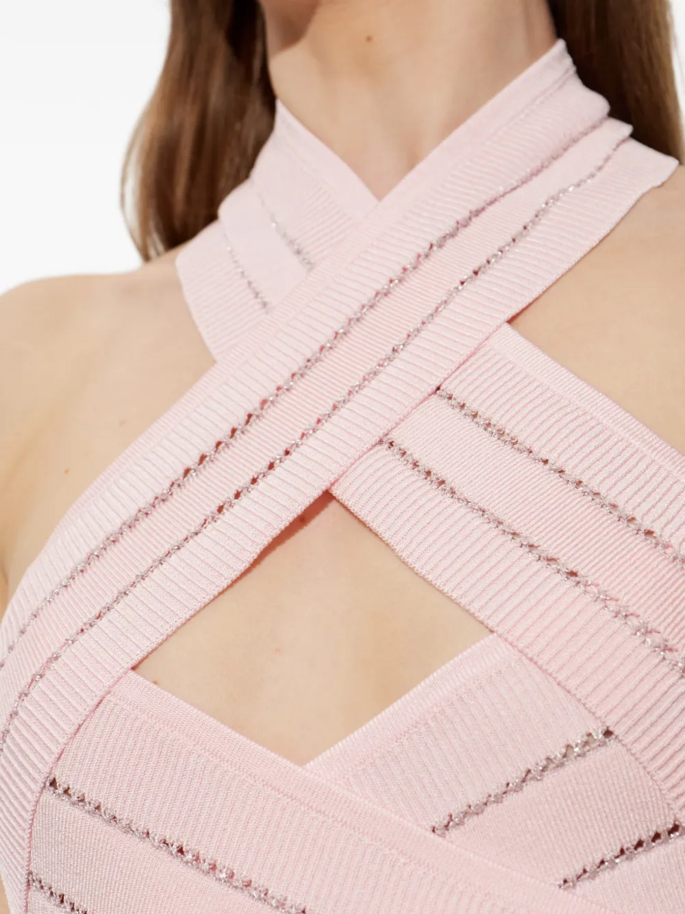 Balmain Halterjurk met metallic draad Roze
