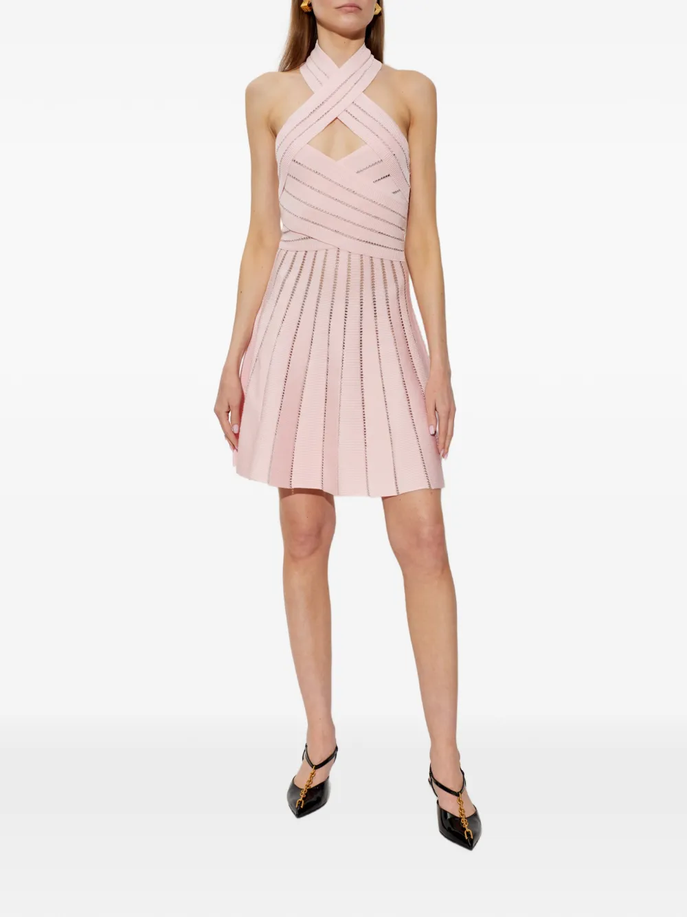 Balmain Halterjurk met metallic draad Roze