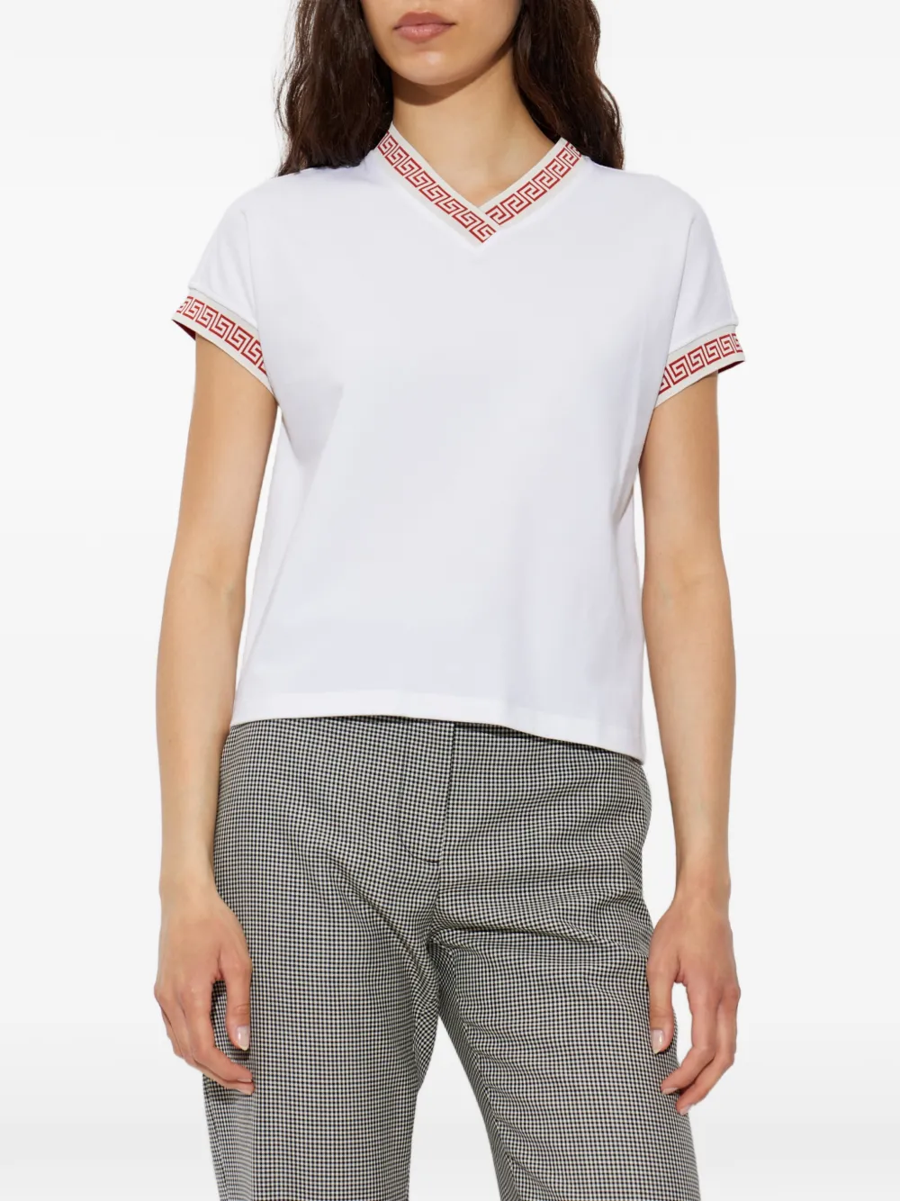 Versace Greca-trim V-neck T-shirt | White | FARFETCH