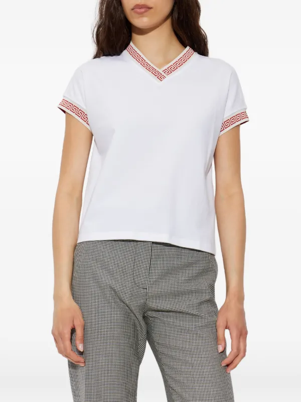 Versace Greca-trim V-neck T-shirt | White | FARFETCH