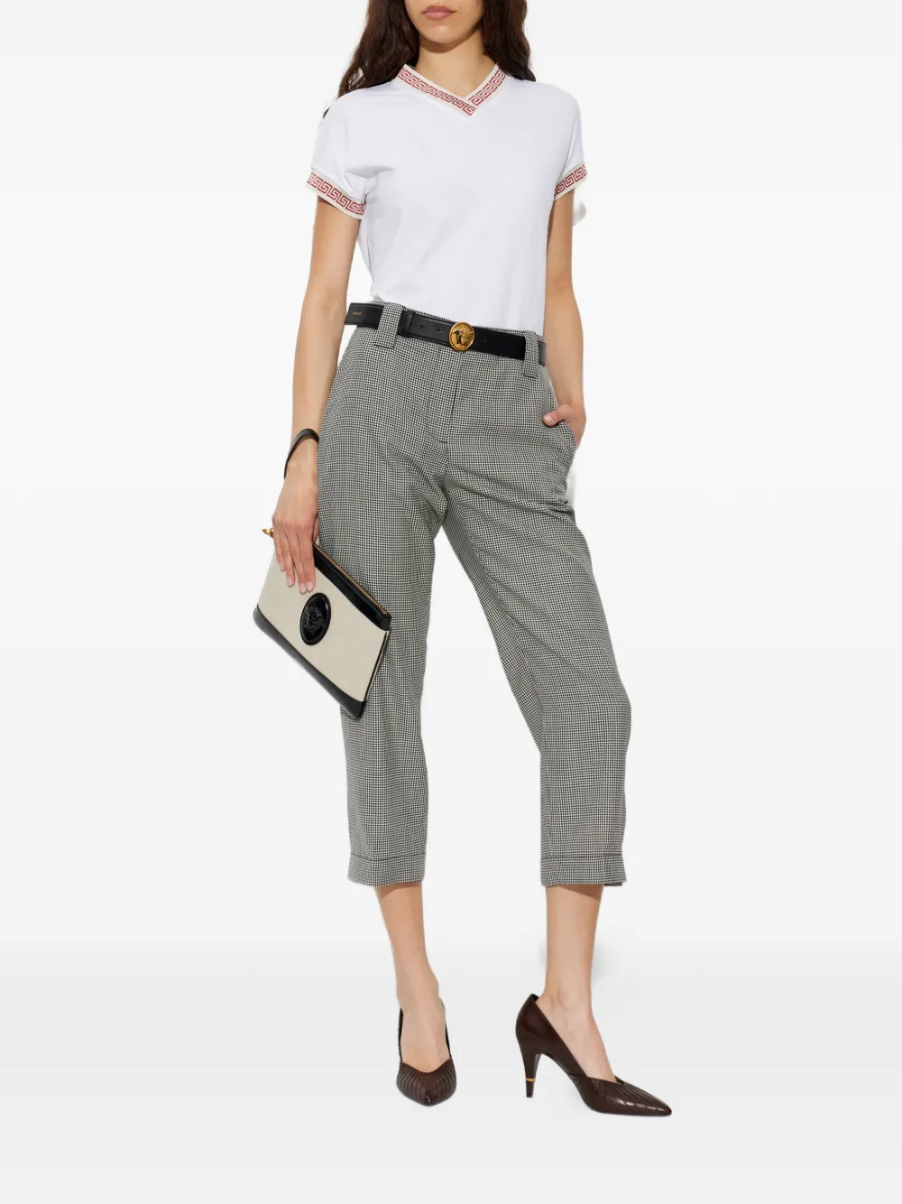 Versace T-shirt met V-hals en Greca afwerking Wit