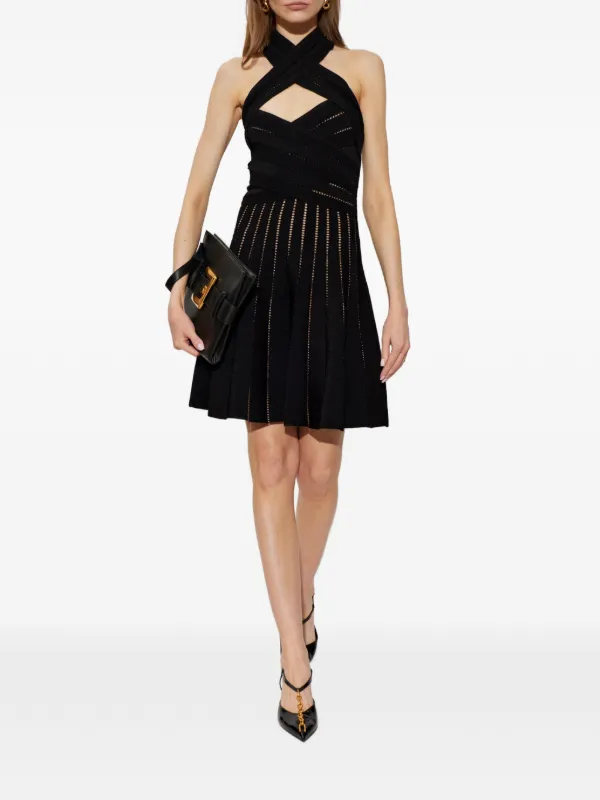 Balmain Halterneck pointelle-knit Mini Dress | Black