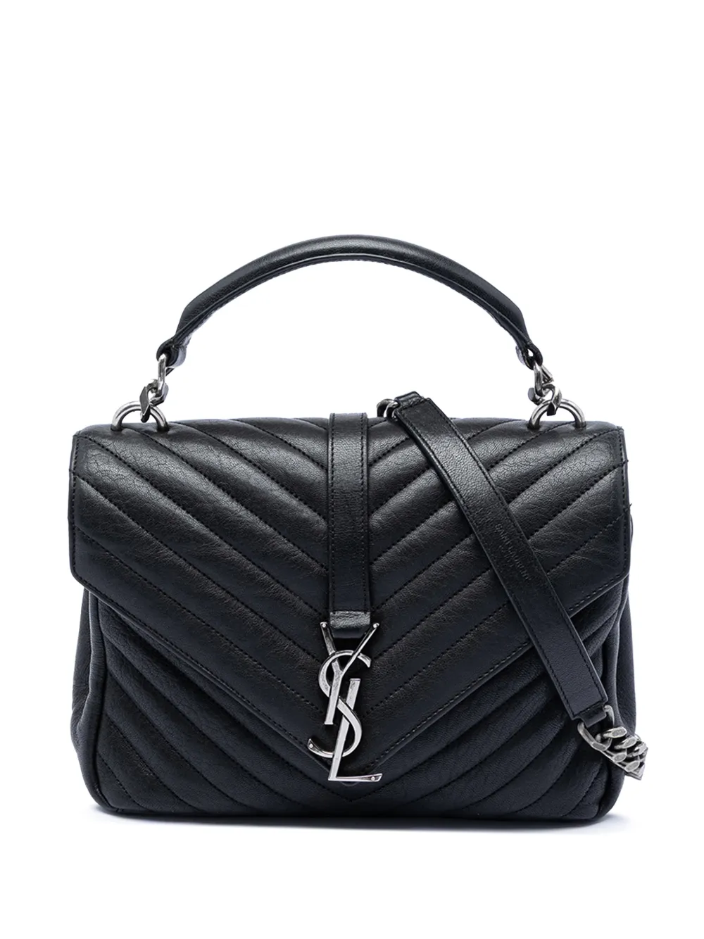Saint Laurent Pre-Owned 2016 Medium Chevron Sheepskin Monogram College satchel - Black