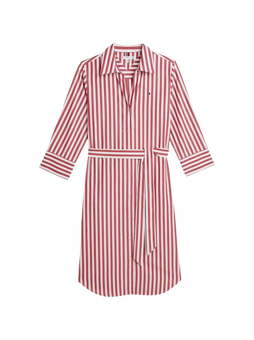 Tommy Hilfiger striped belted shirt midi dress Rood