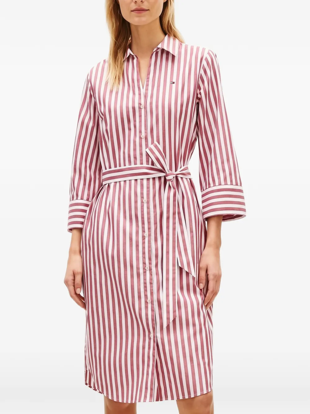 Tommy Hilfiger striped belted shirt midi dress Rood