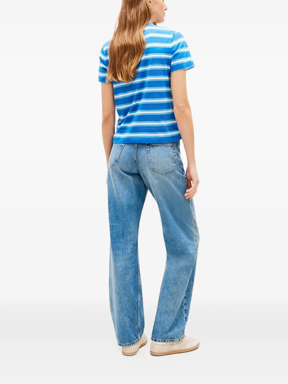 Tommy Hilfiger striped logo-embroidered T-shirt Blauw