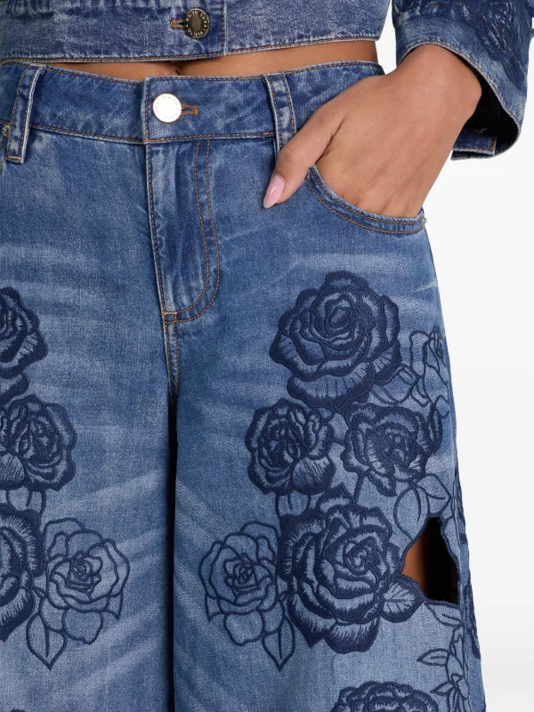 Alice + Olivia floral-embroidered Cutout Jeans | Blue | FARFETCH