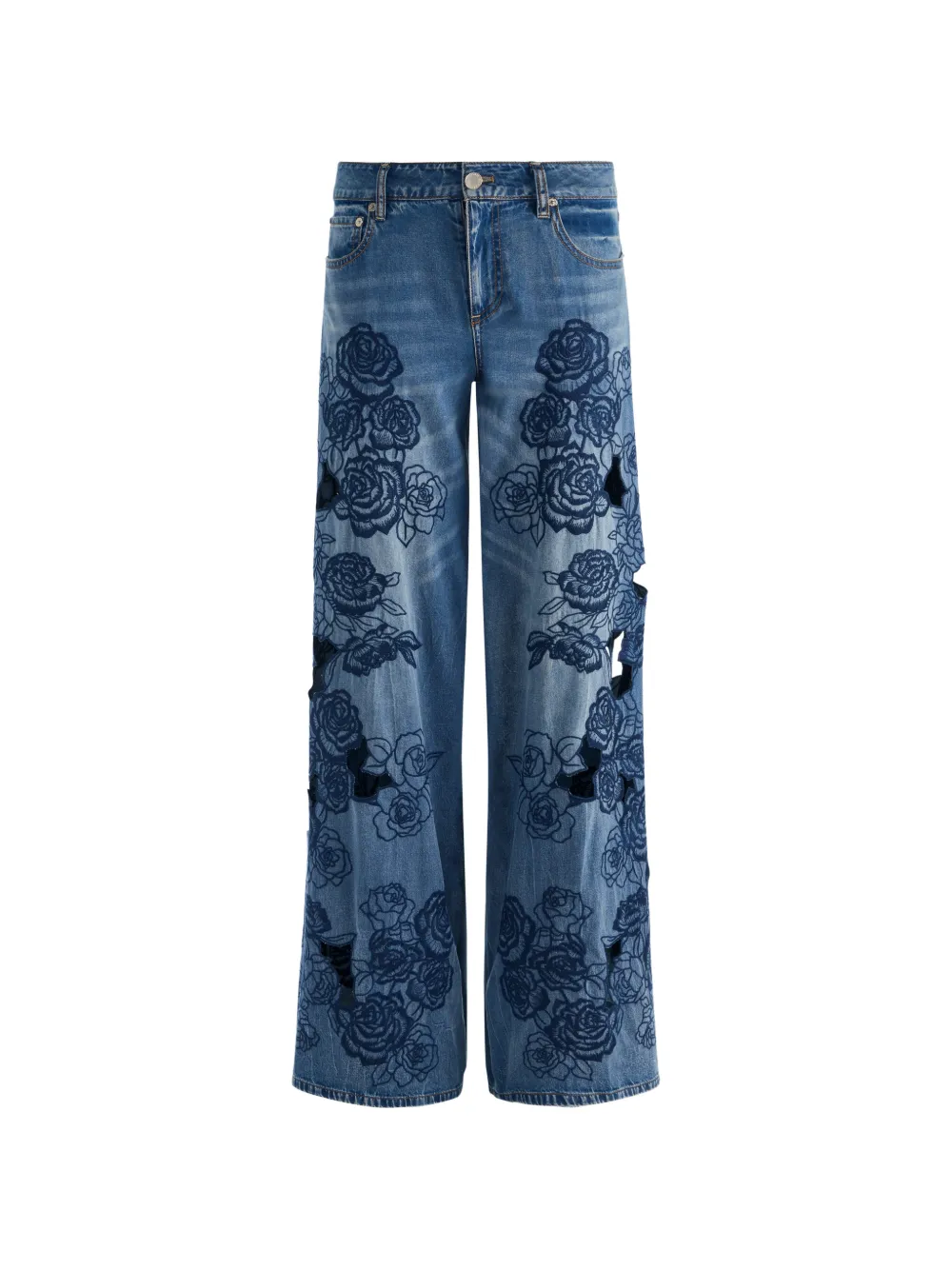 alice + olivia floral-embroidered cutout jeans - Blu