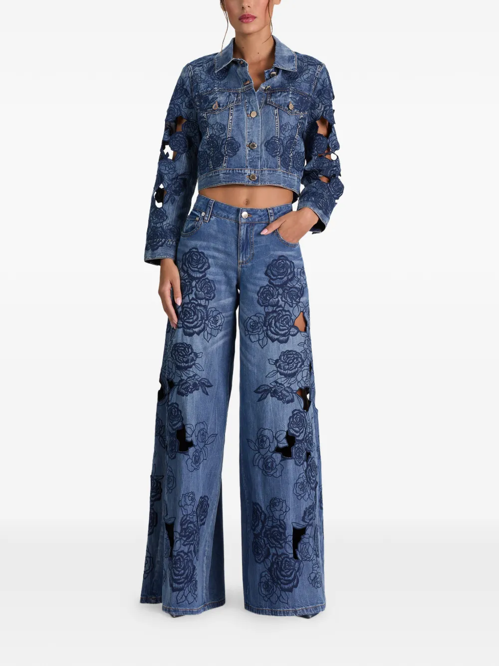  Alice + Olivia Vaqueros Con Bordado Floral - Azul 