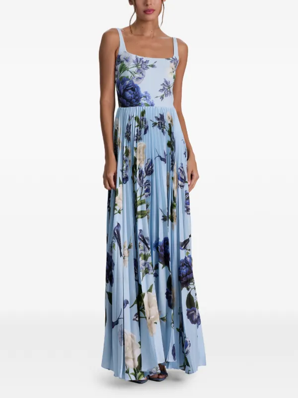 alice and olivia blue floral dress Alice + Olivia Carolyn Floral-print Pleated Maxi Dress