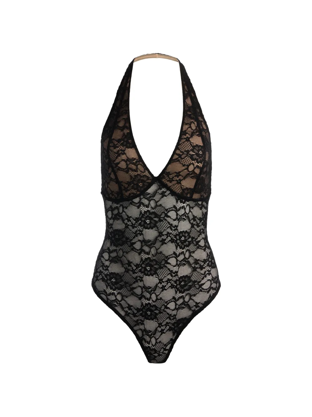 alice + olivia Body Lina in pizzo con scollo a V - Nero